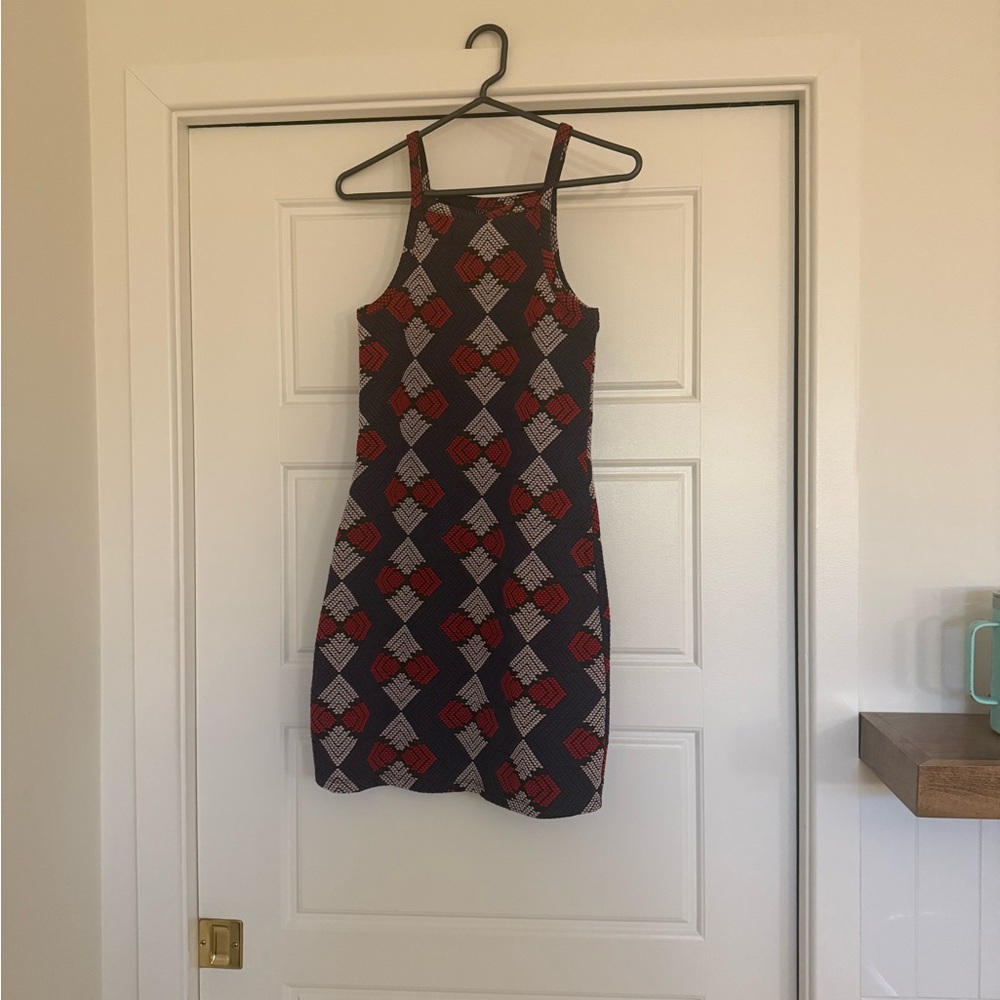 Topshop Red and Black Geometric Mini Dress